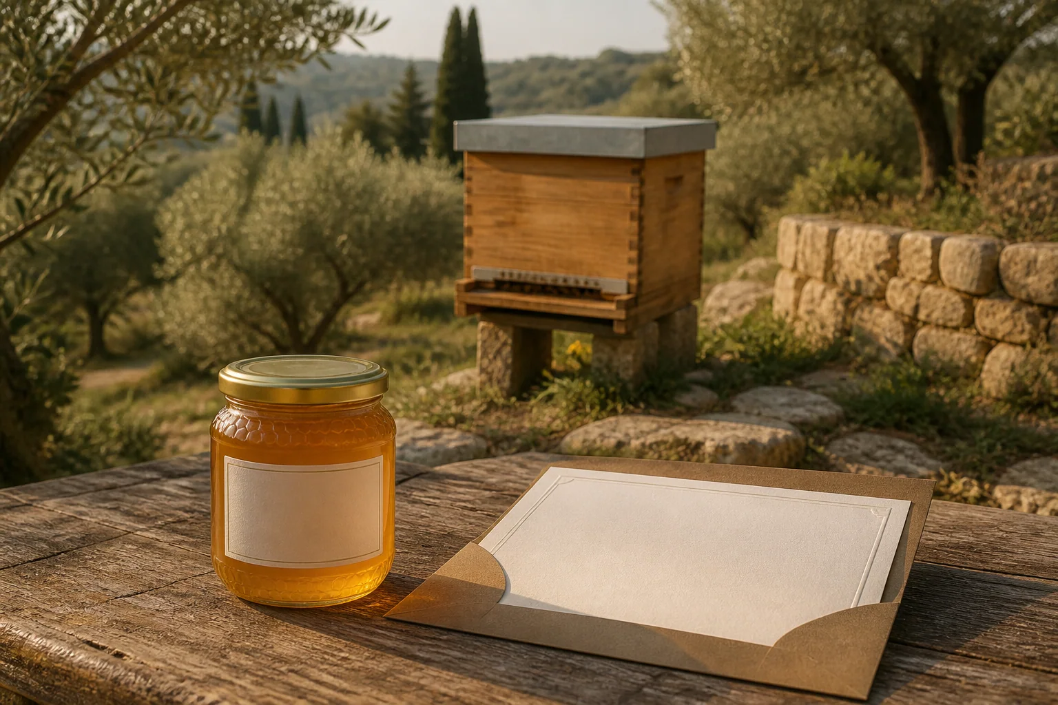 One real Tuscan beehive with one honey jar and a personalized certificate representing the Adopt 1 Hive plan